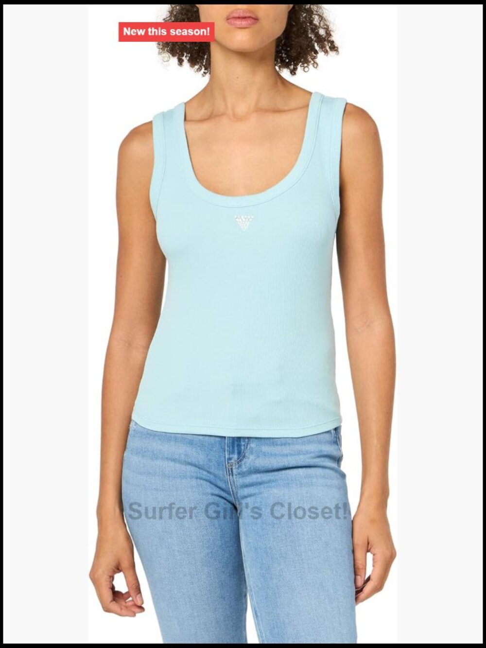 Sleeveless Bling Rib Tank Top Scoop Neck Cotton Blend